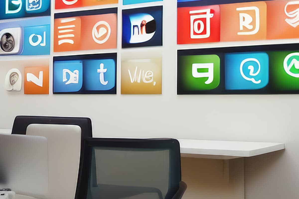 Hostitute office in cyprus with social media icons on the walls